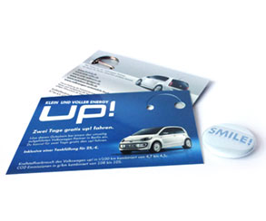 Visitkort med button 25mm, VW Up!